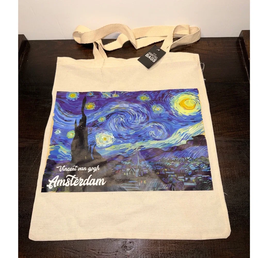 Amstel Bags Vincent van Gogh‎ Starry Night Amsterdam Canvas Tote Bag Cream New